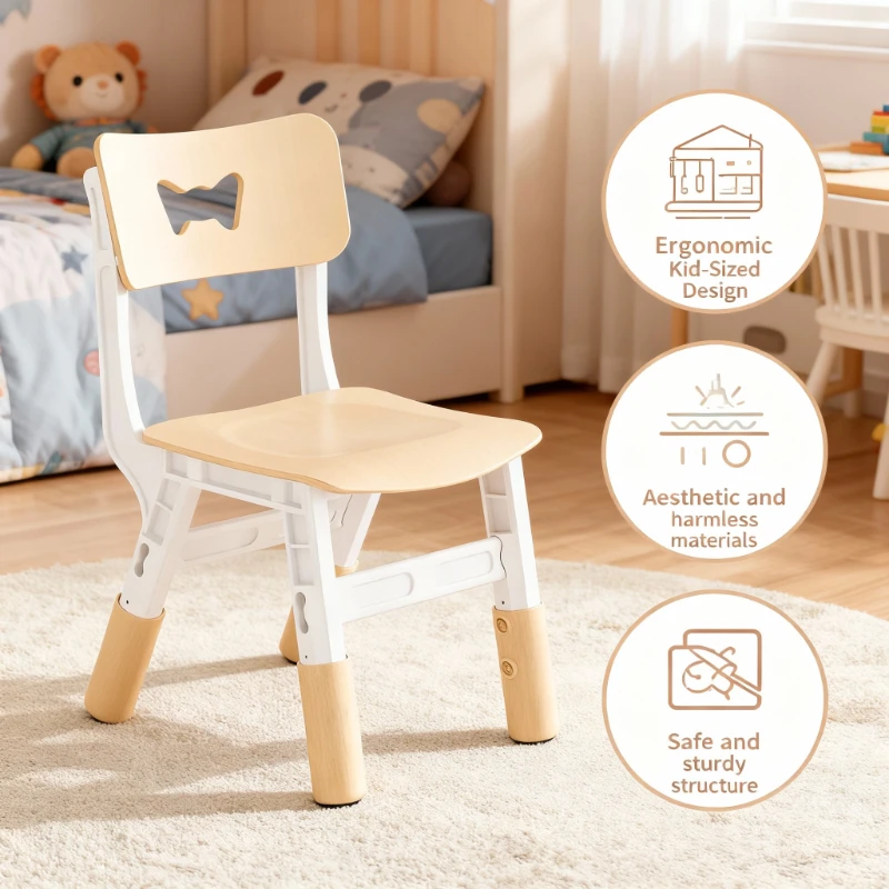 

Kids Chair Baby Seat Toddler Chair Adjustable Height Backrest Ergonomic Study Dining Home Classroom Plastic Wooden Desk Chair