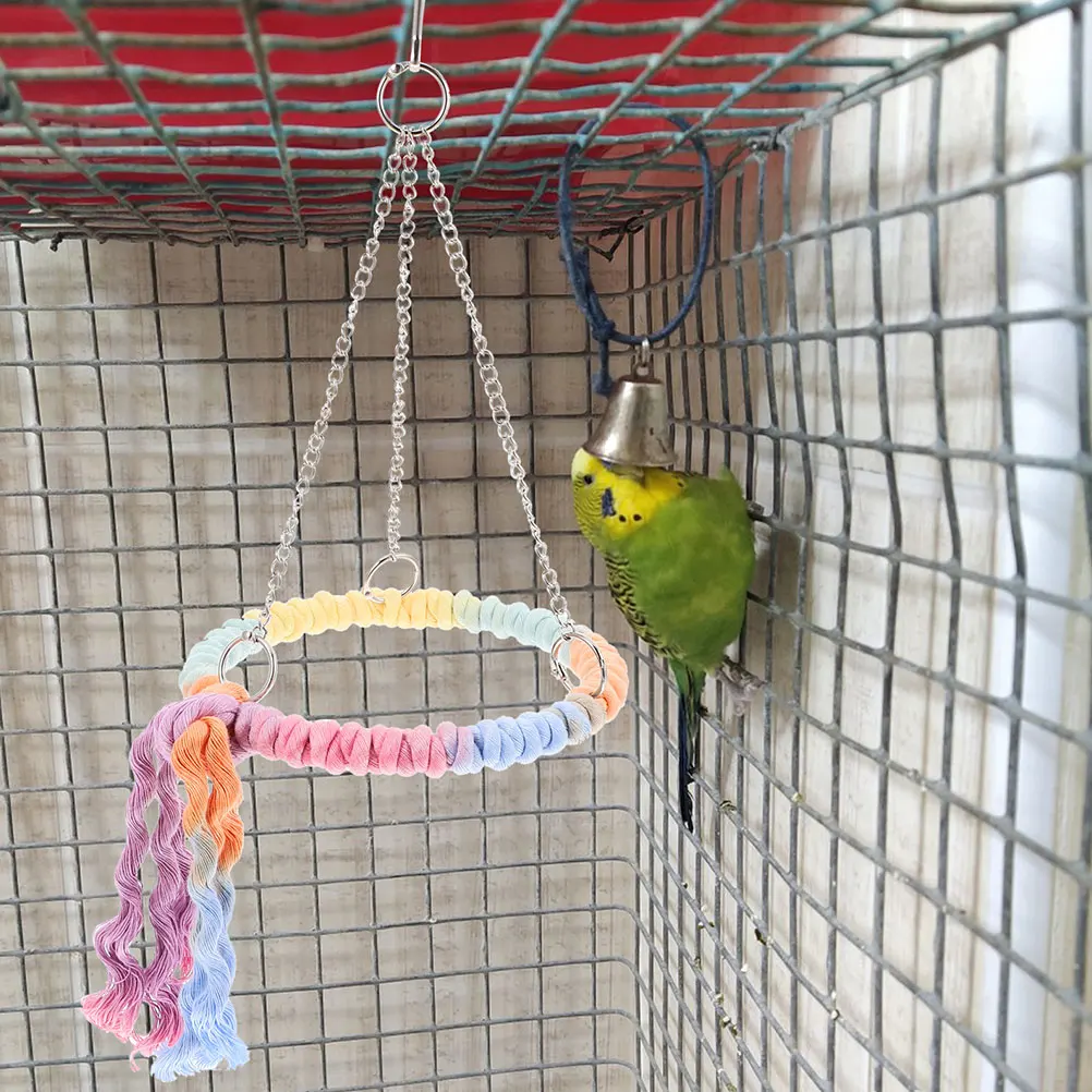 

2Pcs Round Bird Swing Cotton Rope Perch Hanging Play Rest Spot for Parakeets Cockatiels Finches Canaries Cage Accessories