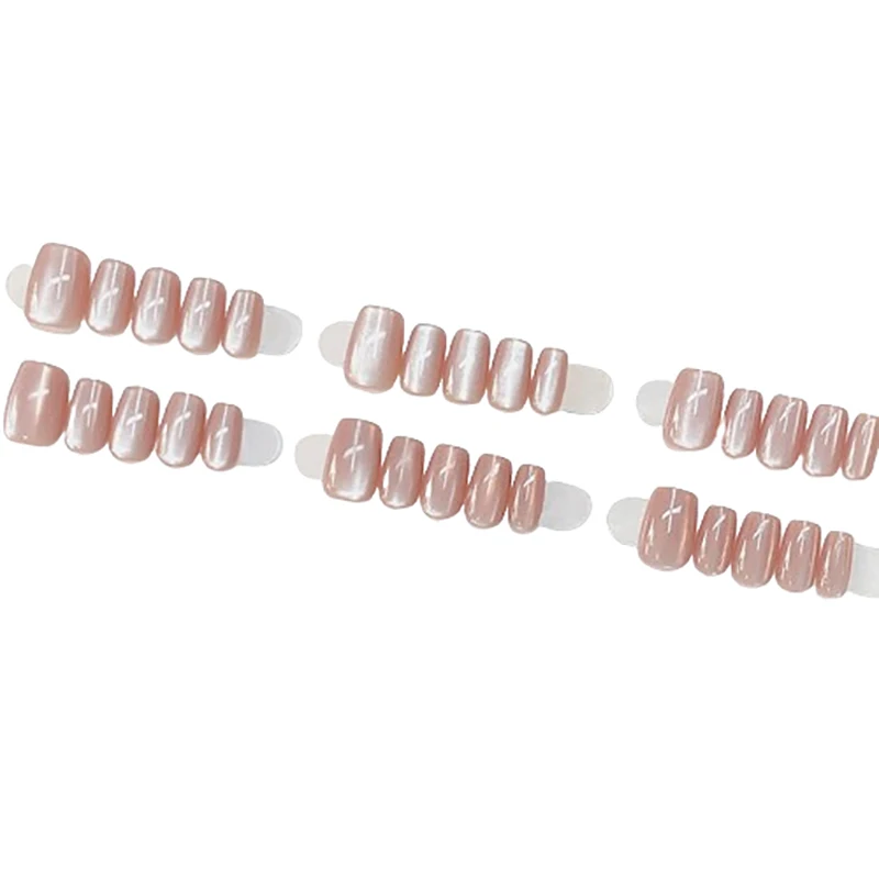 30 Pcs/Set Champagne Cat Eye Short Wear Nail Wide Light Ice Tea Milk Tea Ice Flash Pure Nude Cat Eye Wear Nail Hand Work