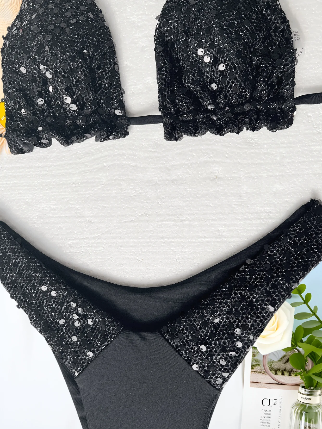 sexy black sequine gillter mini bikinis sets two pieces swimsuit thong bathing suit Swimwear Biquini conjunto de bikini tankini