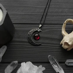 Collar gótico de luna creciente estilo oscuro colgante de luna roja estilo bruja Wiccan amuleto Macabre media luna Luna joyería hecha a mano para mujer