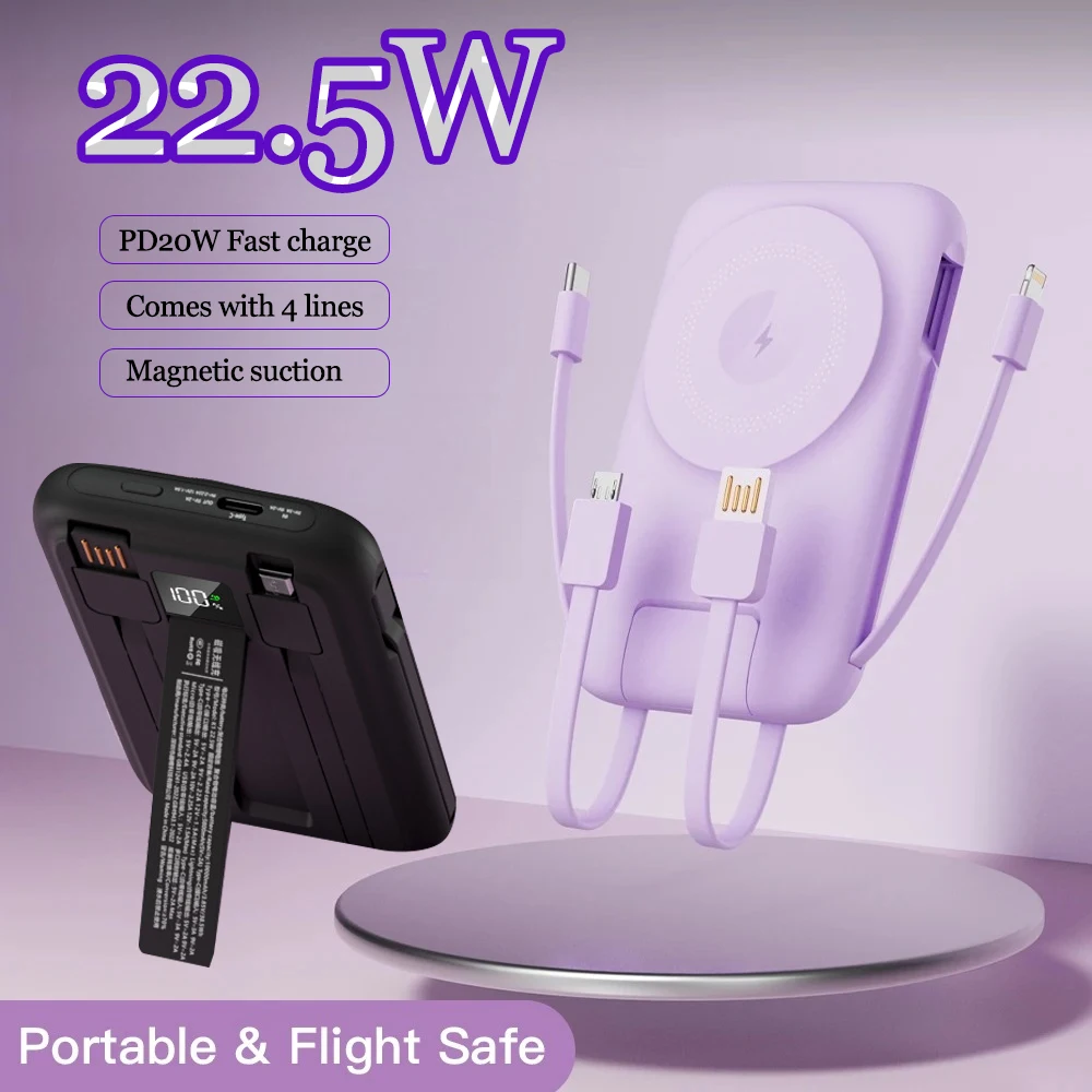 

Comes with 4 Lines Macsafe Powerbank 22.5W Fast Charge 10000mAh External Battery with Holder Backup for IPhone 16 15 14 13 12