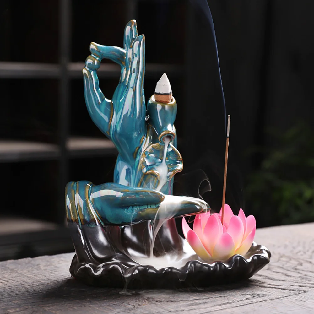 Lotus Incense Waterfall Incense Burner Lotus Censer Backflow Incense Holder for Home Office Decoration