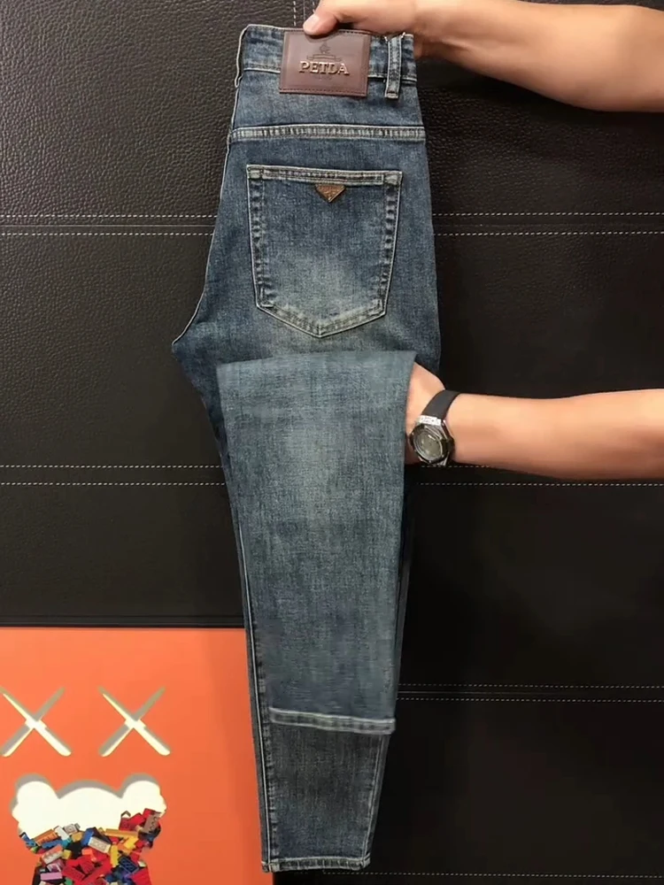 

Высококачественные мужские джинсы: новая коллекция весна-осень, повседневные, зауженные, со средней посадкой, из денима, стильные, индивидуальный дизайн