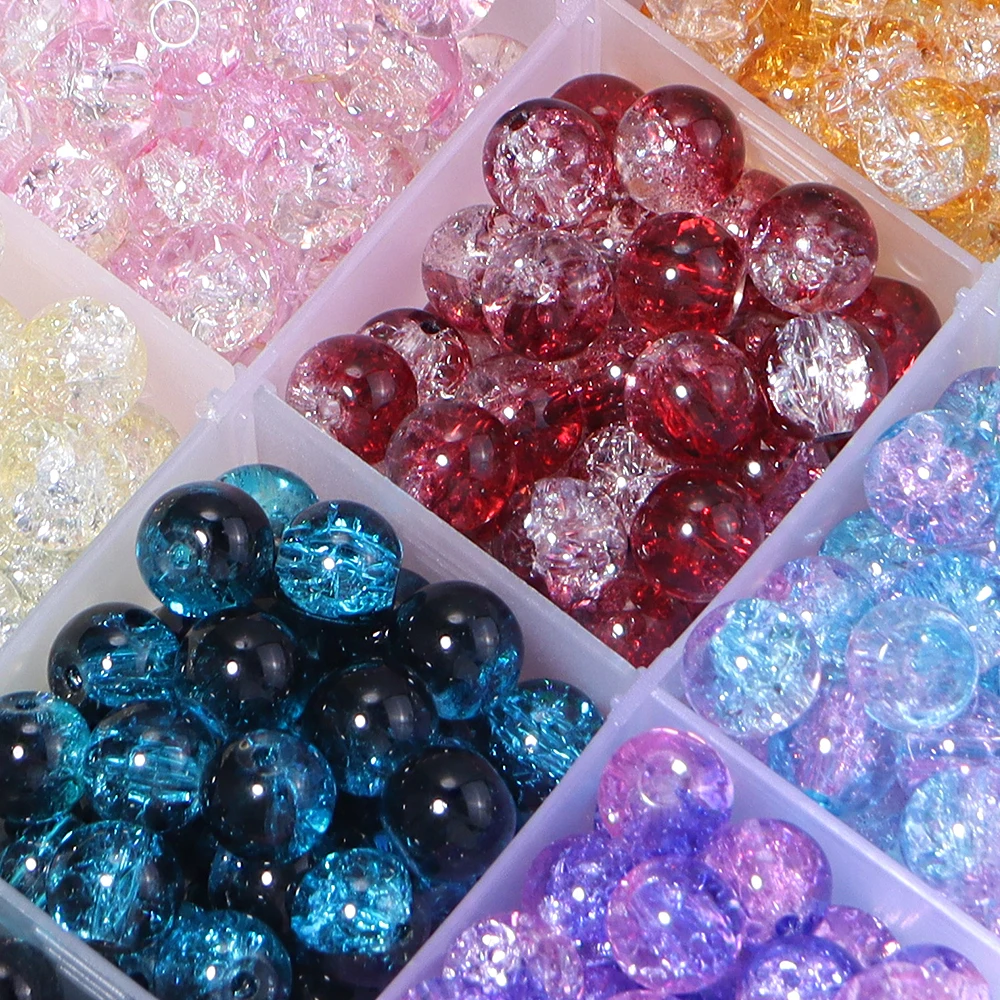 50 Stück/Lot 8mm bunte, geknitterte Blumen-Glasperlen, runde Kristall-Abstandshalterperlen für die Schmuckherstellung, DIY-Halskette, Armband – Detail 6