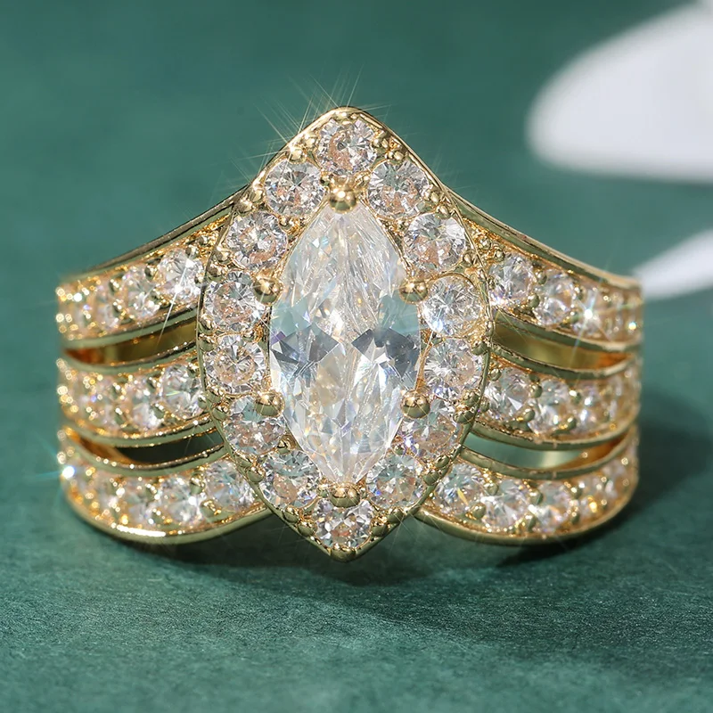 Modischer goldfarbener, mit weißen CZ-Steinen besetzter Damenring, geometrischer Schmuck für den täglichen Gebrauch, Partyschmuck – Detail 1