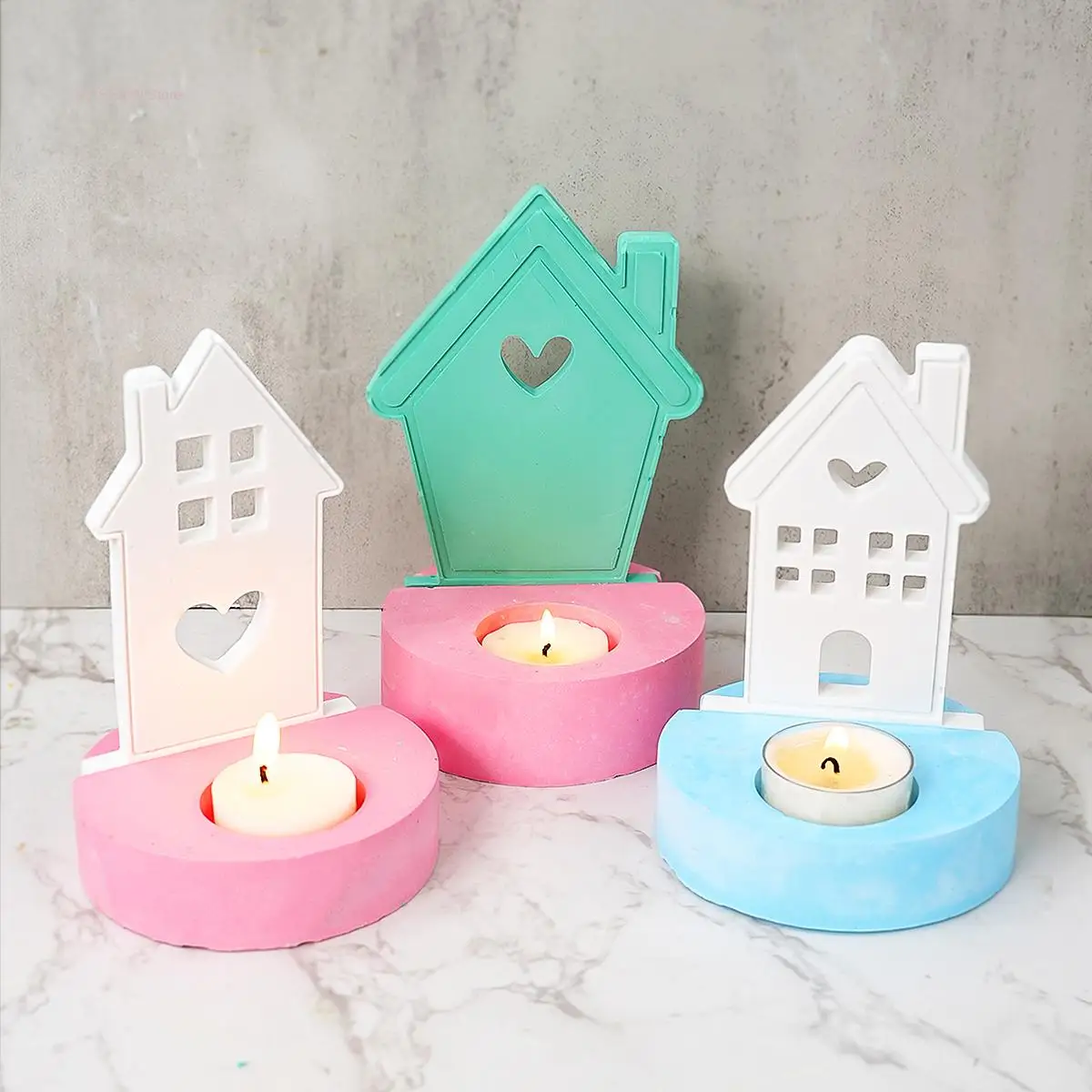 House Candle Holder Ornament Mold DIY Handmade Hollow Love House Gypsum Pottery Candlestick Mold Creative 3D Craft Desktop Decor