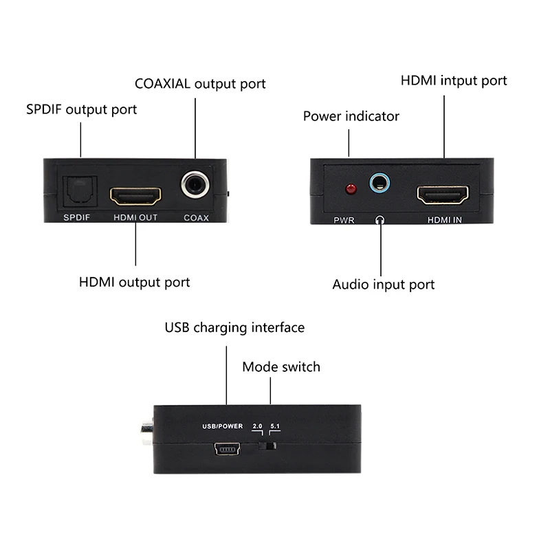 HDMI-compatible to HDMI-compatible SPDIF,COAXIAL,EARPHONE , 2CH/5.1CH ,Audio Extractor Converter Audio Splitter with usb cable