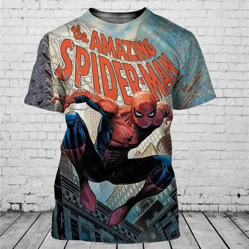 Disney Men's T-shirt Spiderman T-shirt 3D Marvel Print Short Sleeve Summer New Men's T-shirt Fashion Oversized Men's Clothing