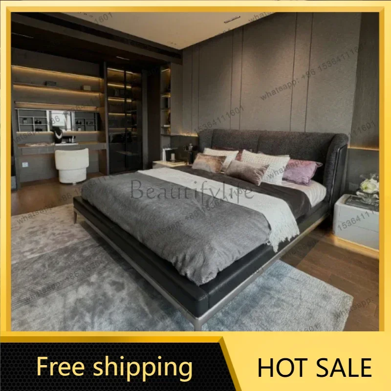 FG Double Bed 2 People Full Size Beds Frame Lit 180x200 200x220cm Luxury Italian Light Luxury Floating Bedroom Beds And Bed Fram