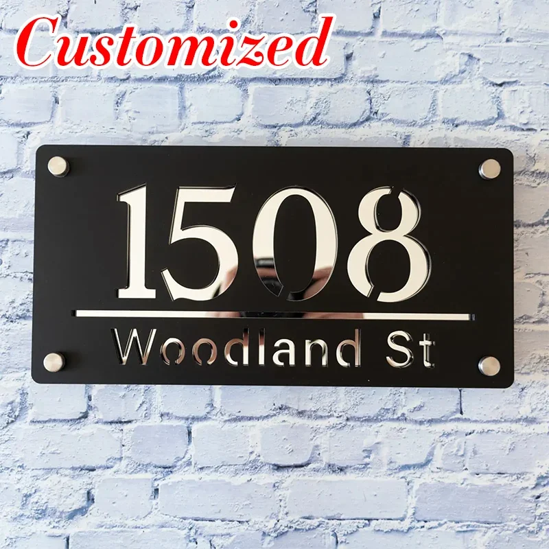Custom 3D Door Sign Laser Cut Acrylic Mirror Text Modern Floating External HouseNumber Sign Outdoor Street Family Name Sign Gift