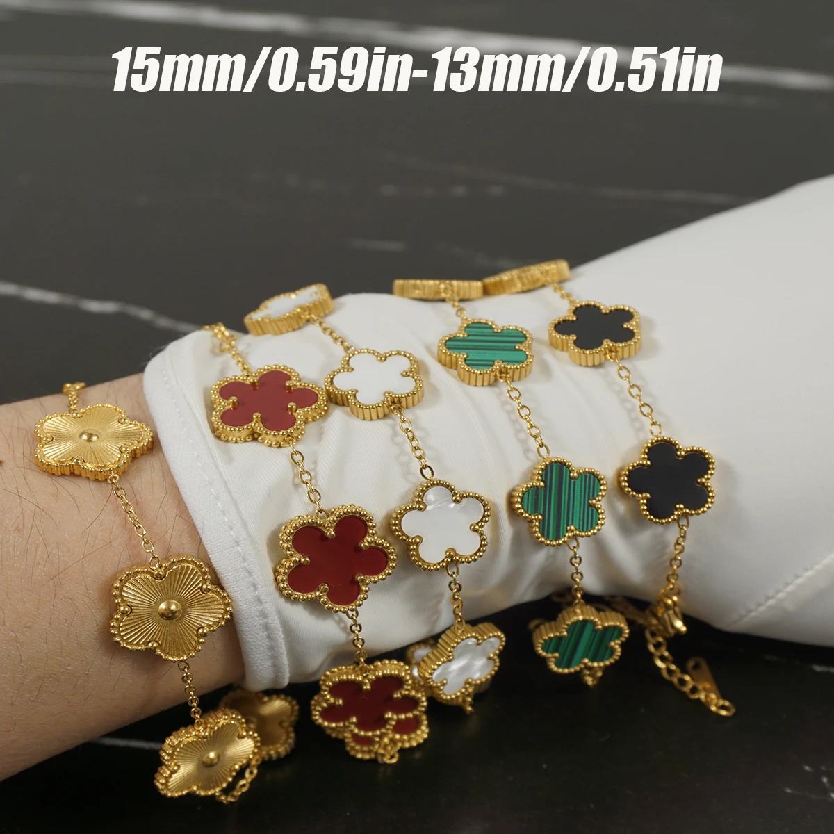 Y2K Style Metal Double Sided Plum Blossom Plant Five Leaf Flower Adjustable Bracelet Stainless Steel Luxury Women's Clover 1PC