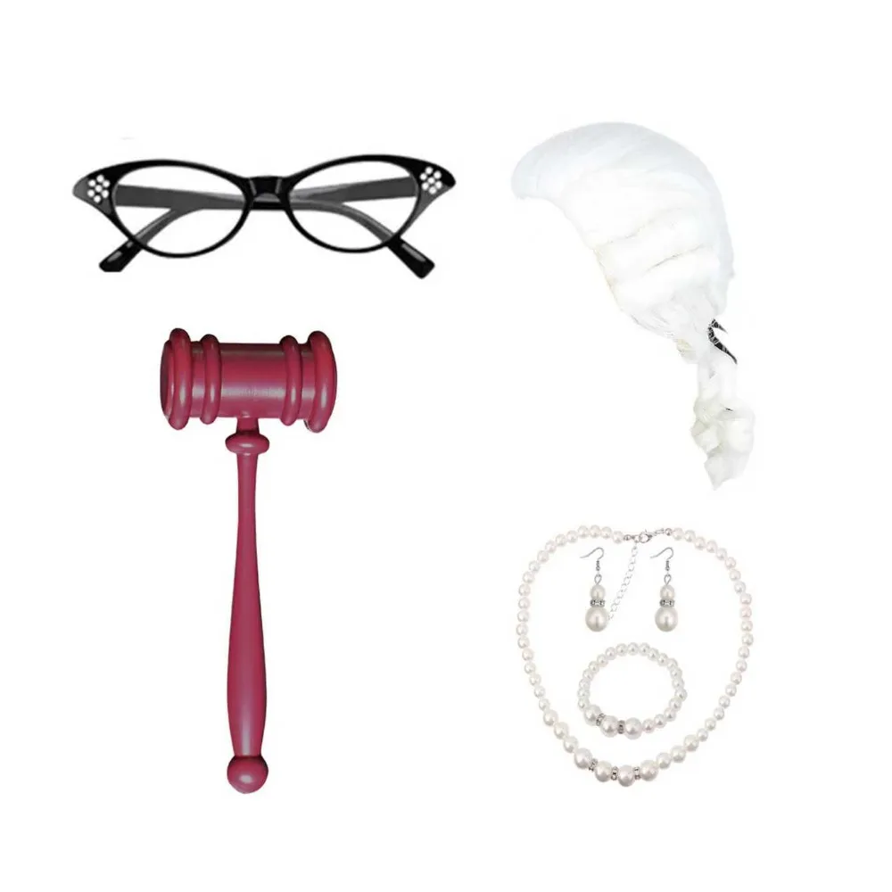 ชุดเครื่องแต่งกายผู้พิพากษา PESENAR สำหรับผู้หญิง - ชุดอุปกรณ์เสริมเครื่องแต่งกายผู้พิพากษา 4 ชิ้น พร้อมปลอกคอปลอม สร้อยคอ ไม้ตีขวาง แว่นตา ต่างหูสีเขียว