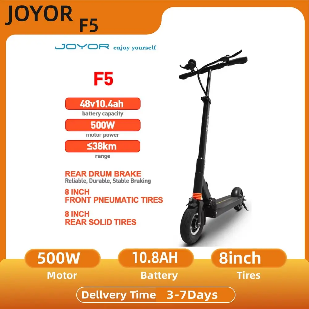 Trottinette électrique Joyor F5 - Moteur 500W, batterie 48V 10.4Ah, pneus pneumatiques avant et solides arrière de 8 pouces, pour adultes, idéale pour les trajets urbains