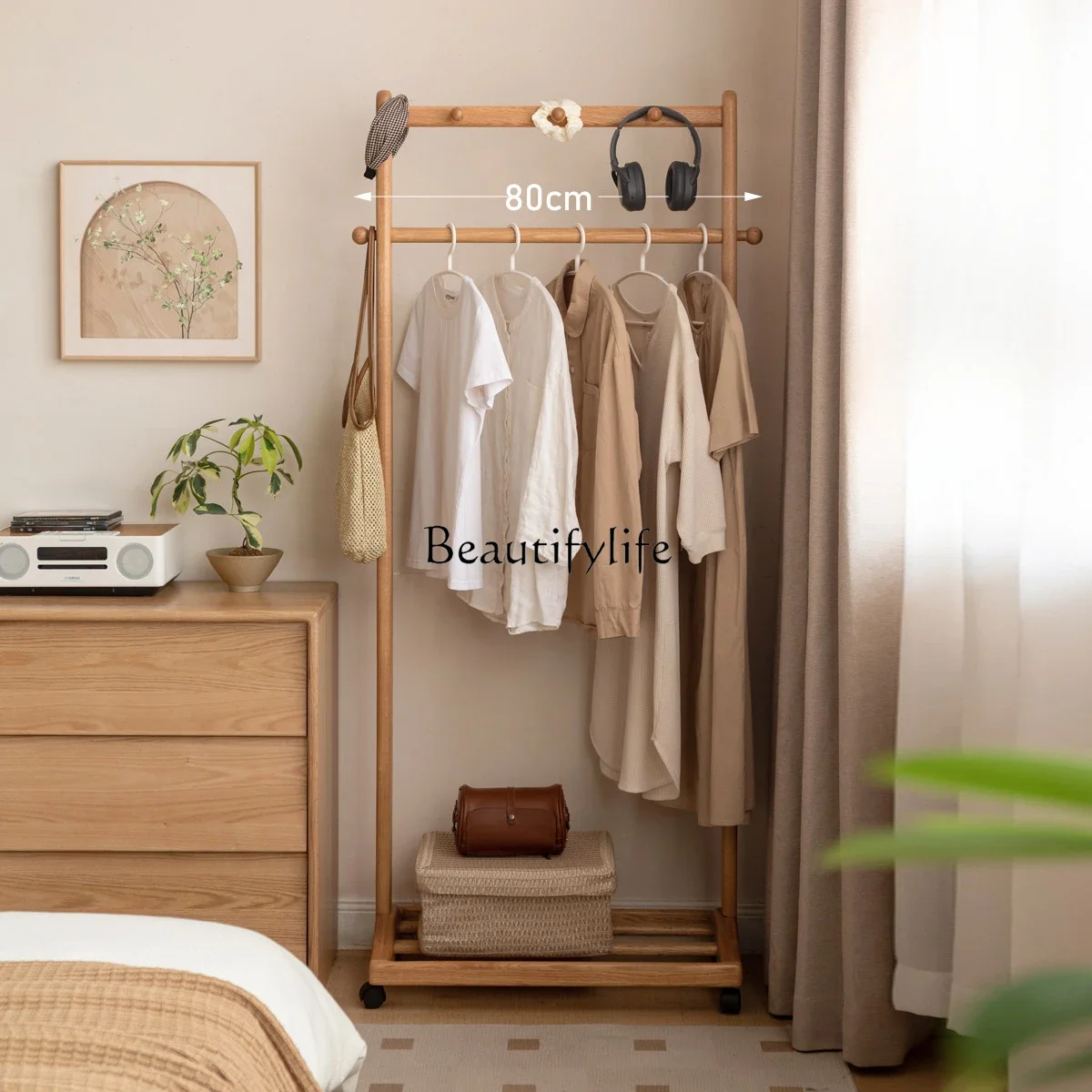 Solid wood hanger simple bedroom oak removable hanger bedside