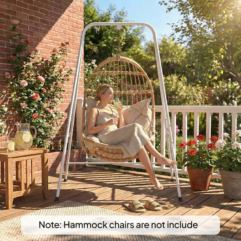 Outsunny Hammock Chair Stand  Indoor and Outdoor Use with Anti-Slip Foot Pads, 2 Carabiners, White view 8
