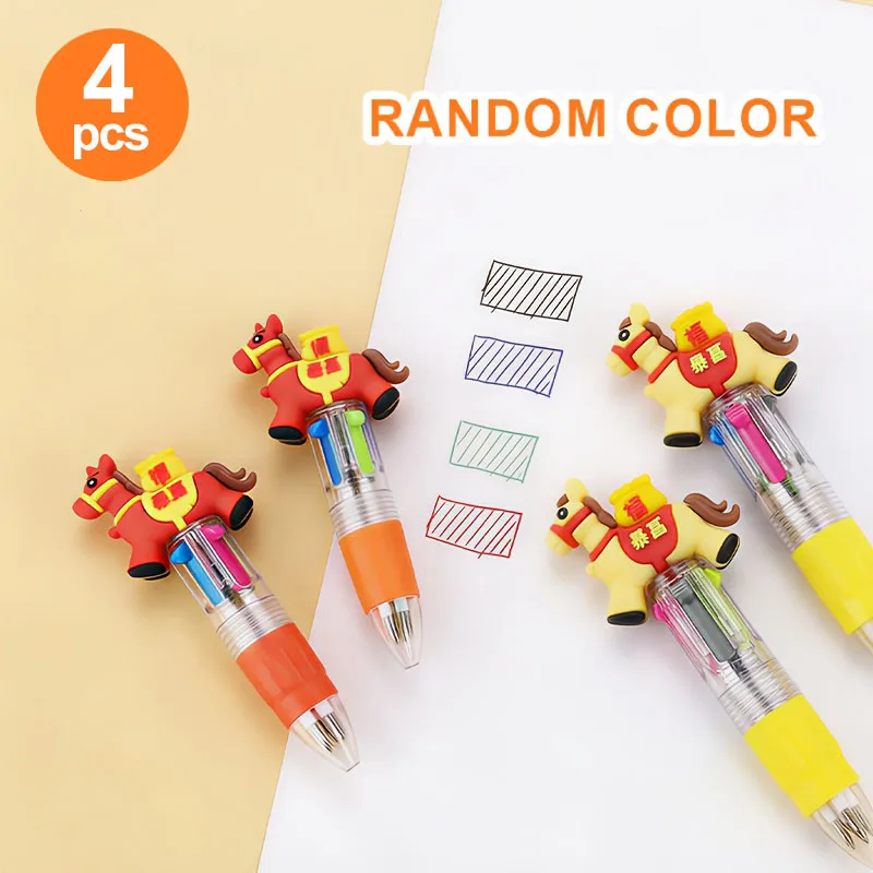 4-Pack of New Year Pony Four-Color Ballpoint Pens, Four-Color Ballpoint Pens, Back-To-School Supplies, School Supplies, Suitable for Party Favors, Student Holiday Gifts, Birthday Gifts, Classroom Activity Prizes