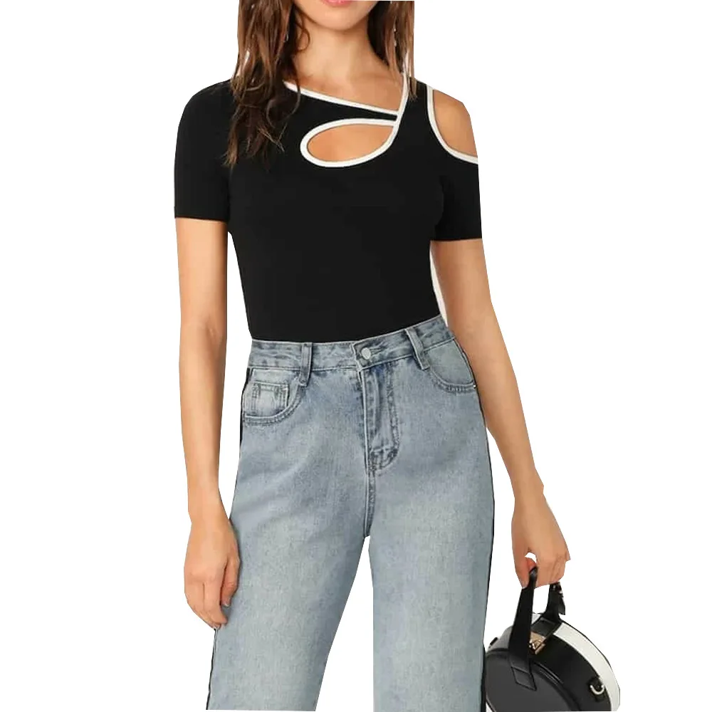 새로운 봄 여름 여성 유럽 및 미국 스타일 섹시한 홀로우아웃 오프숄더 멀티컬러 블라우스