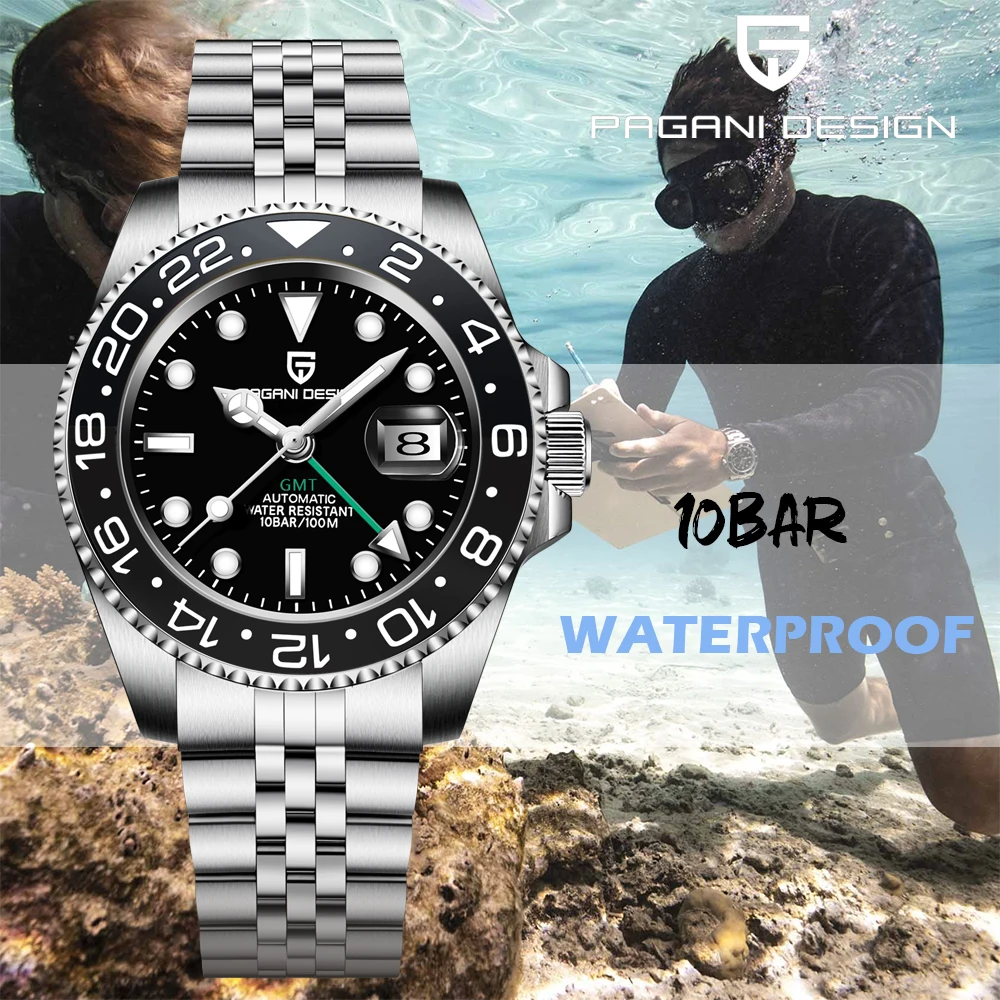 Top PAGANI DESIGN PD-1662 Men's Mechanical Watch Luxury Ceramic bezel Automatic Watch 10bar Waterproof Sapphire Glass GMT Watch