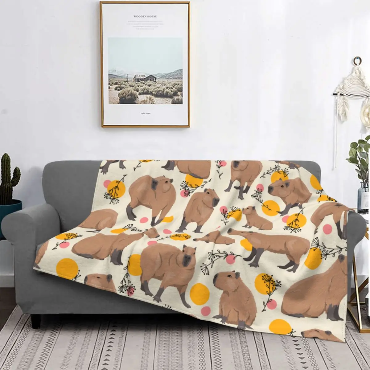 

Capybaras Plants Wild Animals Fleece Throw Blankets Blankets for Bed Bedroom Super Warm Plush Thin Quilt