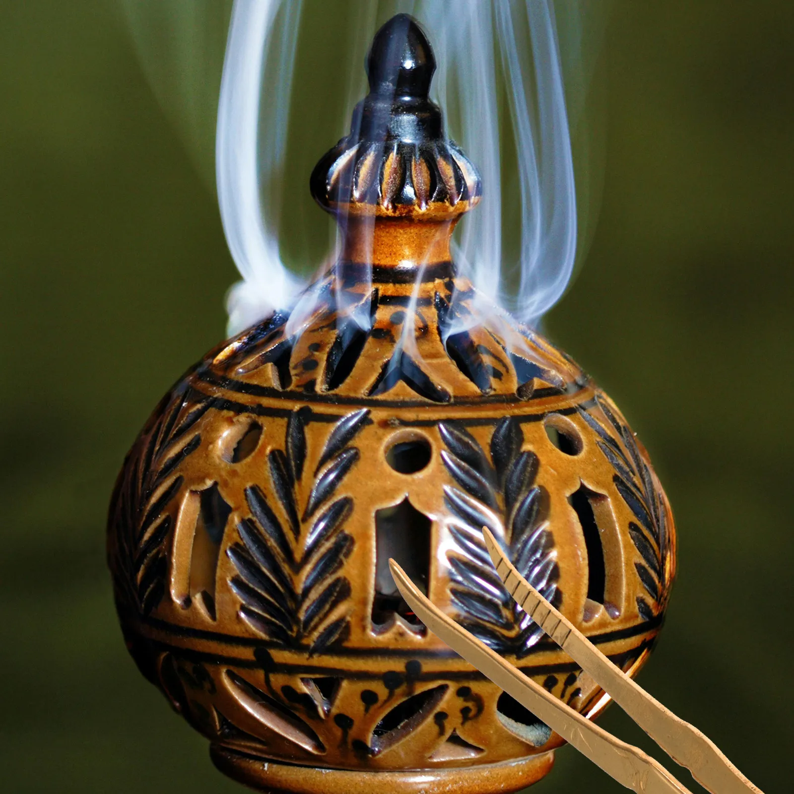 Bamboo Designed Charcoal Tweezers Brass Incense Burner Tong Thick Handle Anti-Scald Church Incense Clip Multi-Use Burner