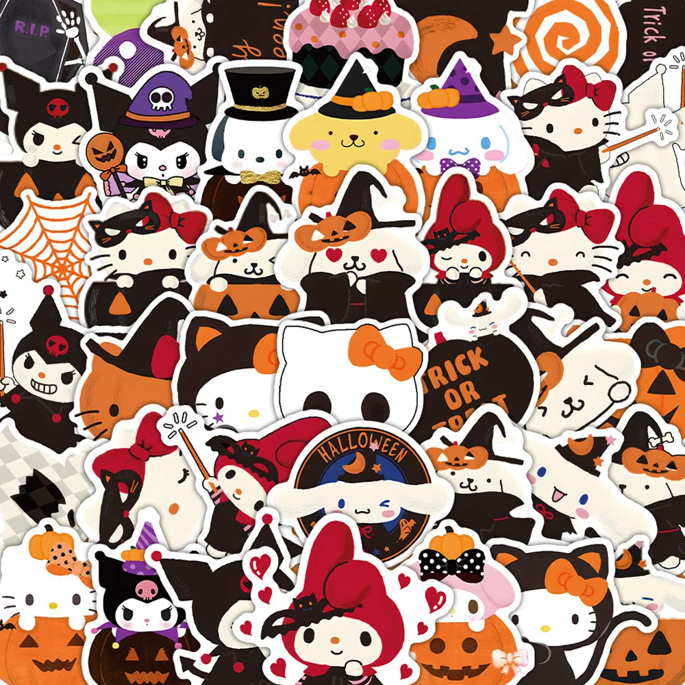 10/30/63PCS Cute Halloween Sanrio Kitty Kuromi Melody Sticker DIY Phone Laptop Luggage Skateboard Graffiti Decals Fun for Gift