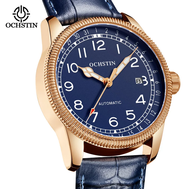 

Мужские автоматические механические часы диаметром 42 мм со светящимся классическим календарем, серебристо-золотым корпусом из нержавеющей стали и кожаным ремешком