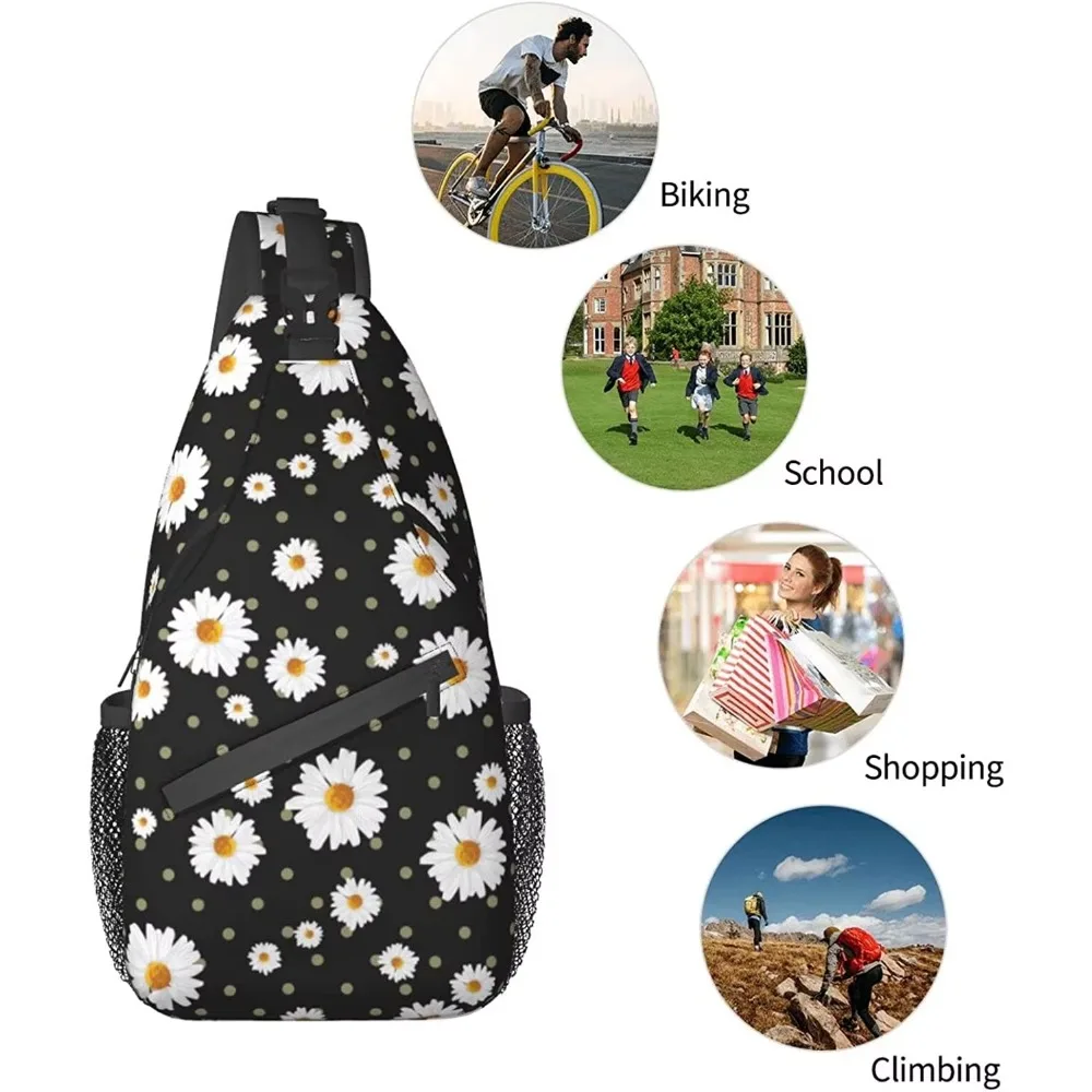 Daisy Flower Sling Rucksack, Unisex, Brusttaschen, Umhängetasche, Reisen, Wandern, Tagesrucksack für Unisex, Umhängetasche für Sport, Klettern, Laufen