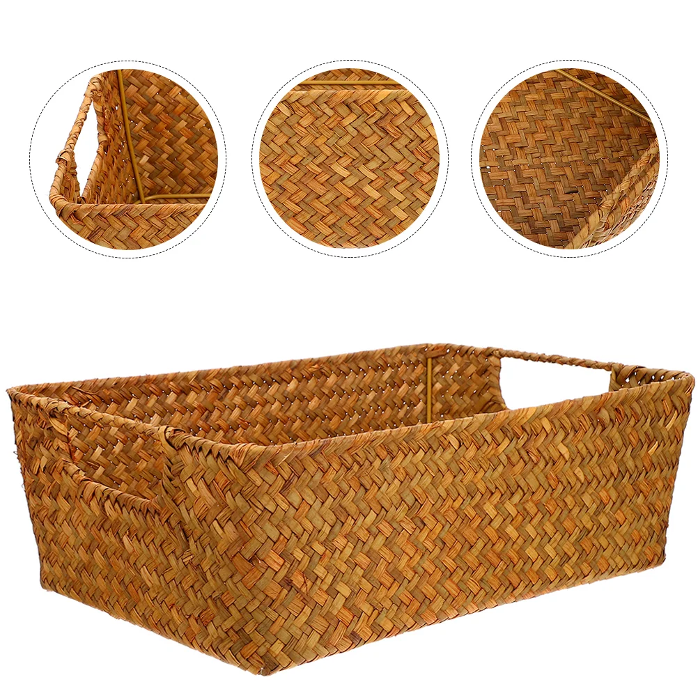 Straw Bread Basket Convenient Fruit Cosmetics Organizer Storage Bin Wicker Toiletries Decorative Baskets for Home Table