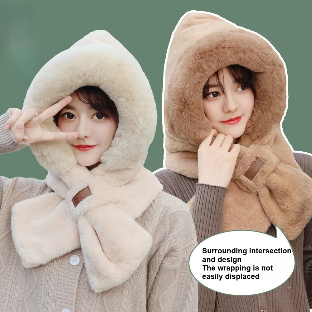 قطعة واحدة من وشاح وقبعة شتوية دافئة مدمجة، حماية للأذن، تصميم مخطط قابل للطي، قابل للغسل يدويًا، قبعة دافئة برقبة متقاطعة #1