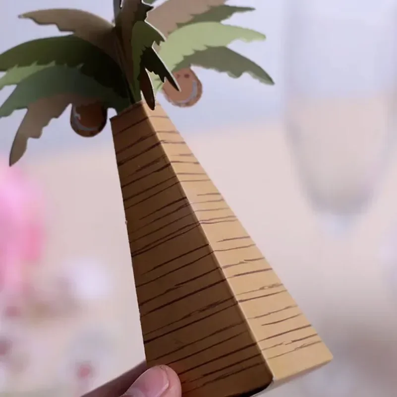 10Pc Tropical Hawaiian Coconut Palm Tree Chocolate Candy Box Gift Packing Boxes for Aloha Luau Wedding Birthday Party Decoration