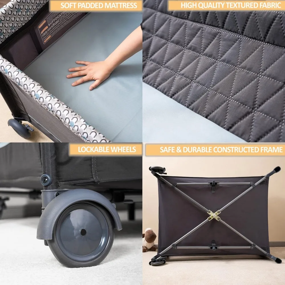 5 In 1 Multifunctioneel Pakket En Spel, Opvouwbaar Babybedje Met Wiegjes, Commode, Pasgeboren Napper Met Luifel