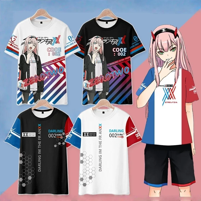 

Japan Anime DARLING in the FRANXX Zero Two 3d T-shirt Men Women T Shirts O-neck Short Sleeve Cute Tshirt Unisex Cosplay Tees