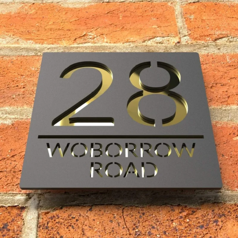 Personalized Address Sign Modern Door Plaque Outdoor 3d Laser Engraving Street Bespoke Modern Square House Address Plaques Sign