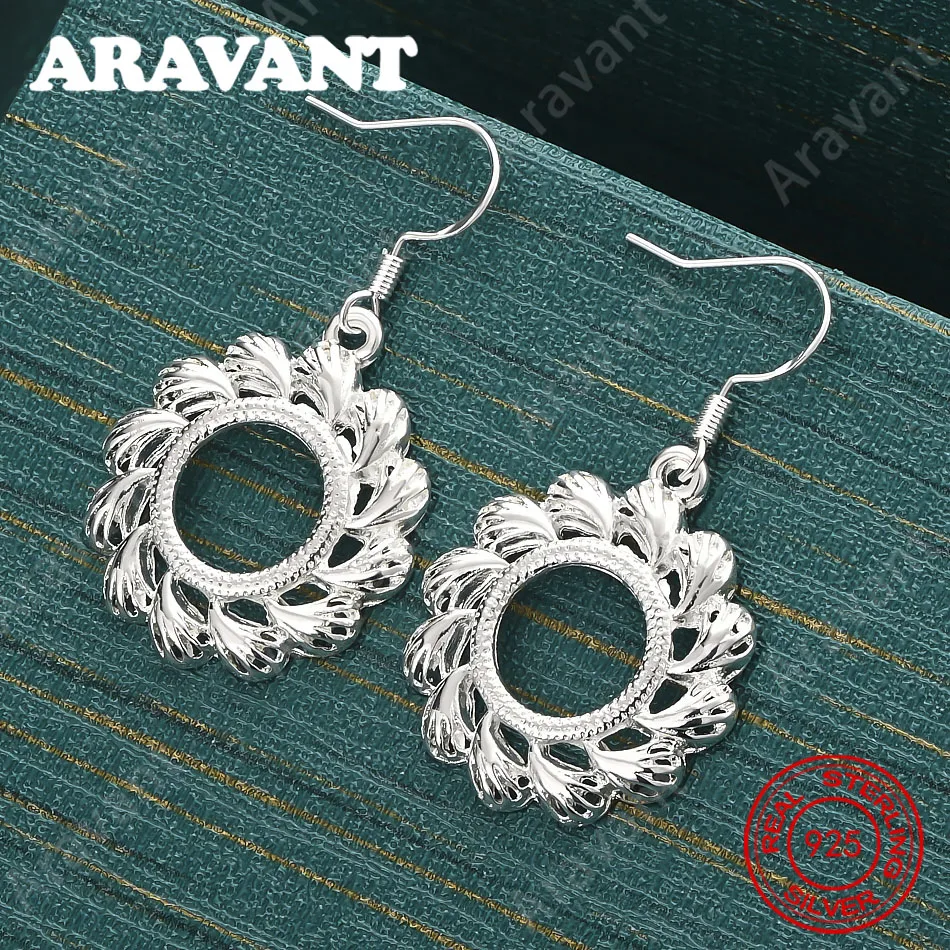 

925 Sterling Silver Round Engraved Pattern Earrings For Women, Commuter Accessories, Christmas Gifts, Jewelry