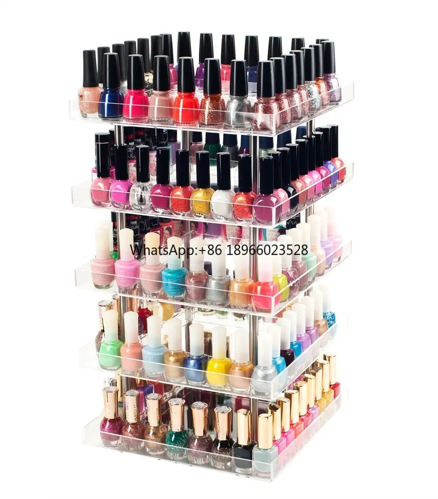 Custom 5 Tier Acrylic 360 Rotating Nail Polish Display Stand Rack