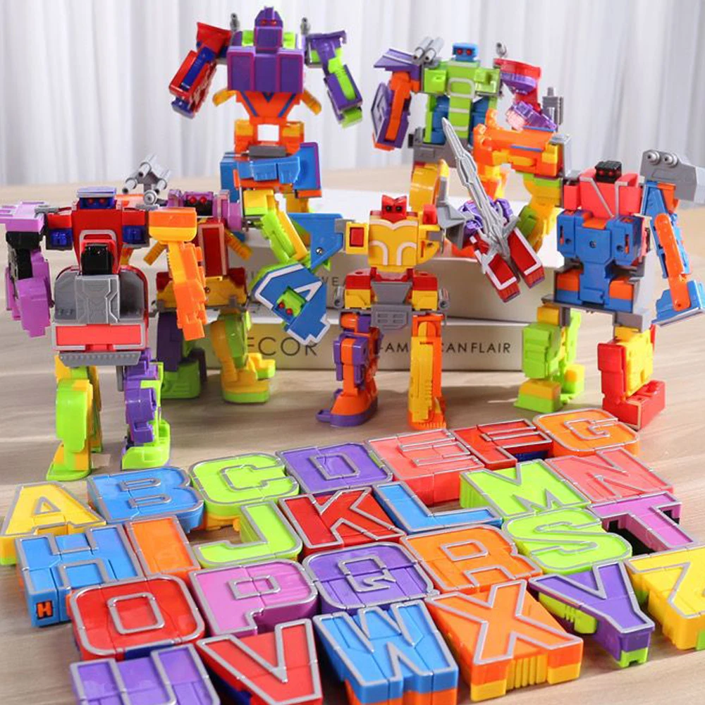 Aphabet Letter Toy Robot Transformation DIY Creative Assembling Action Figure Toys for Preschool  STEM Education