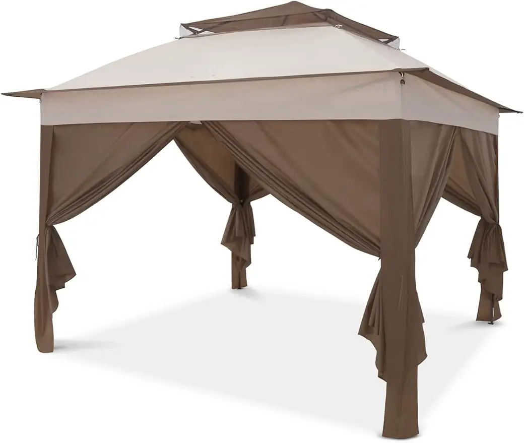 

COOS BAY-Instant Gazebo Tent, 4 Sidewalls, Outdoor Canopy Shelter, Carry Bag, Stakes and Ropes, Beige, 11x11