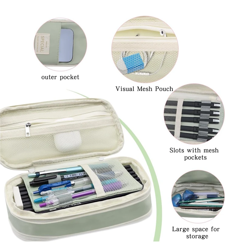 Пенал на молнии для офиса и школы, сумка для ручек для студентов и взрослых для школьных принадлежностей зеленый