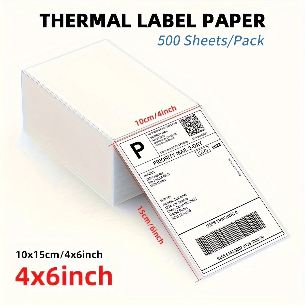500/1000 ورقة 4 ''x 6'' ورق ملصقات حراري أبيض لطابعات الملصقات الحرارية ملصقات الشحن اللوجستية 100x150 مللي متر
