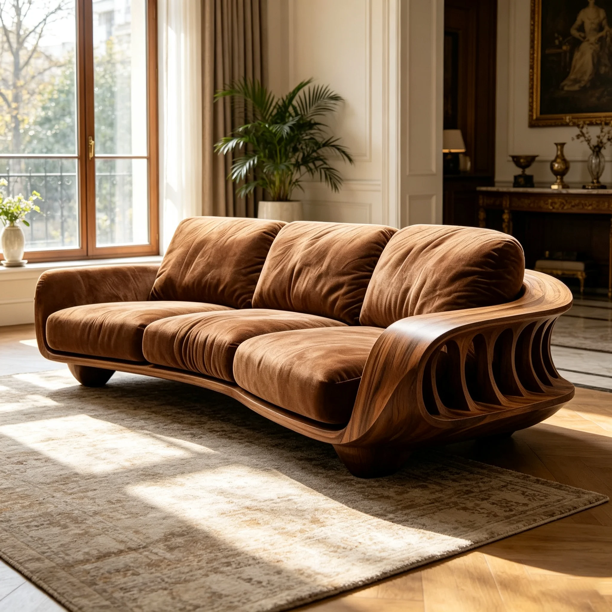 G*-Contemporary Organic Silhouette Sofa Ergonomic Plush Fabric Upholstered Lounge Couch for Hotel Lobby