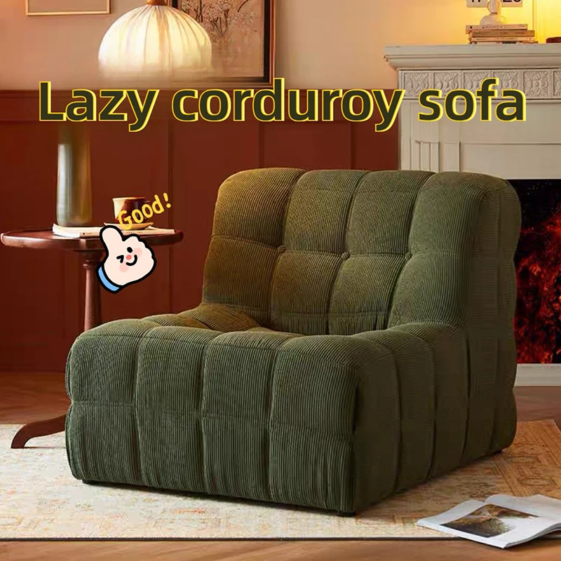 Vintage Living Room Sofas Corduroy Lazy Single Sofa with Backrest 1-person Sofa Luxury Relaxing Chair Interior Home Furniture