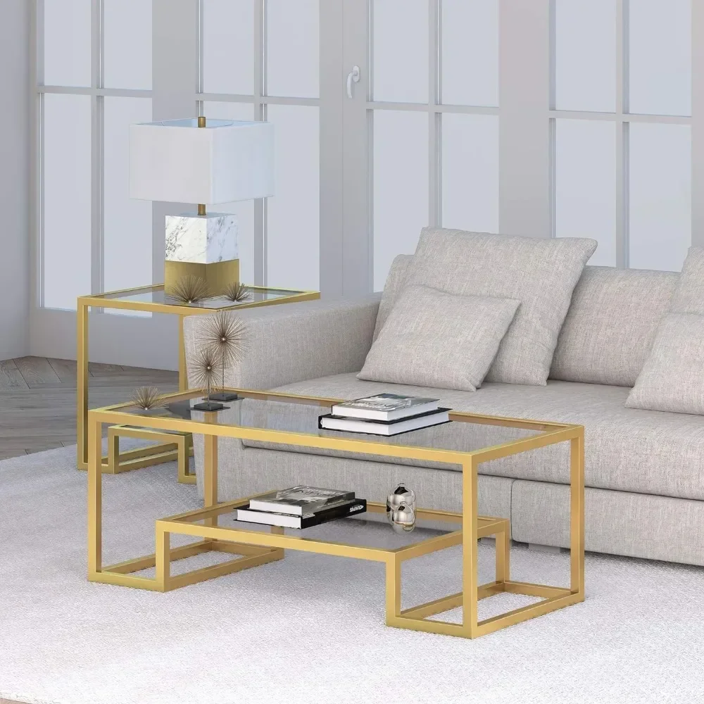 

Coffee table, 45 inch wide brass rectangle, modern living room, coffee table, studio essentials