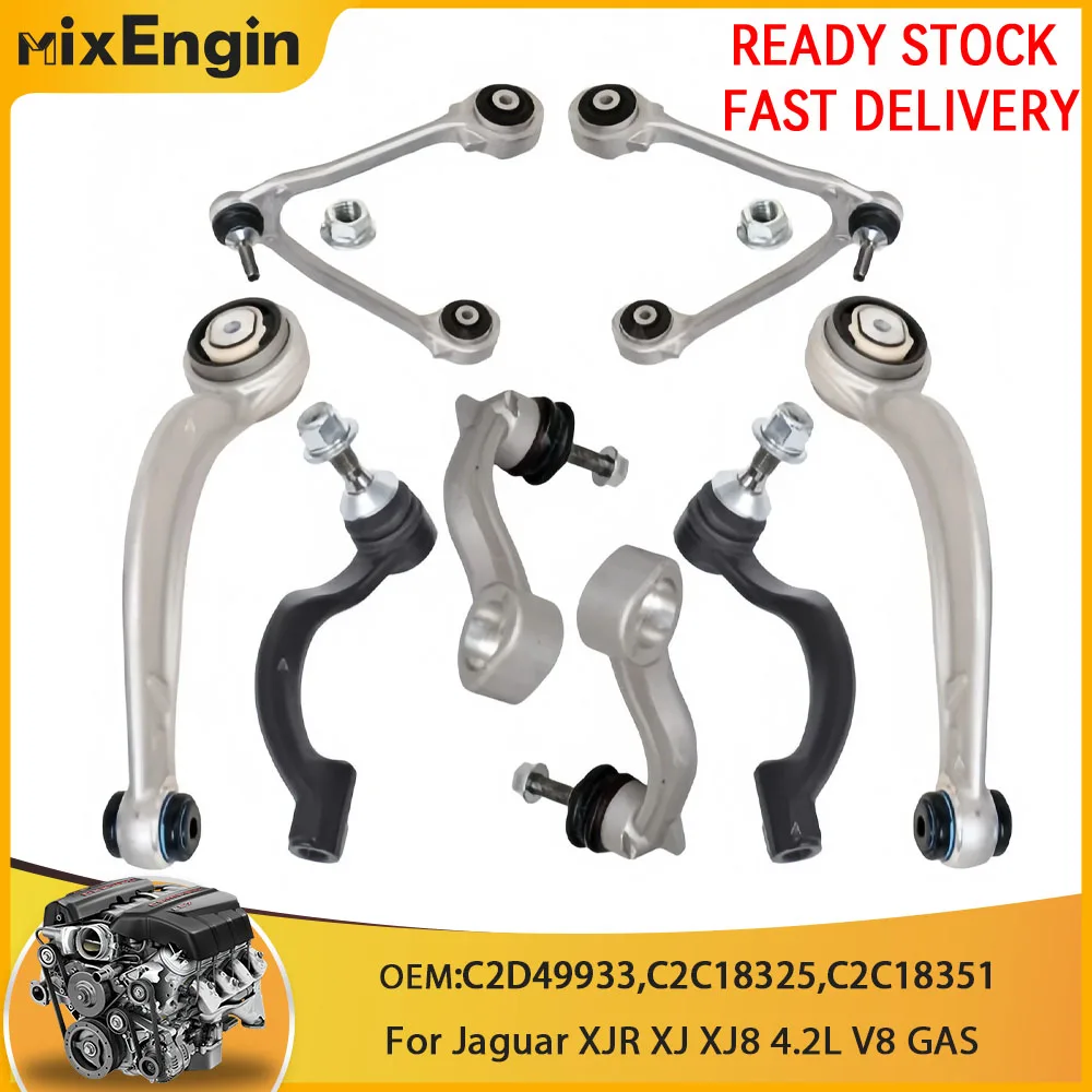 8Pcs Upper Lower Control Arm Linkage Steering Tie Rod Kit For Jaguar XJR XJ XJ8 Vanden Plas S-Type 4.2L V8 GAS 02-09