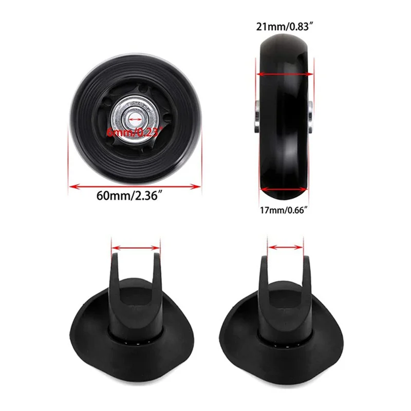 MAKE-1 Set di 2 Ruote di ricambio per valigie per bagagli Ruote girevoli in gomma 60 mm x 18 mm