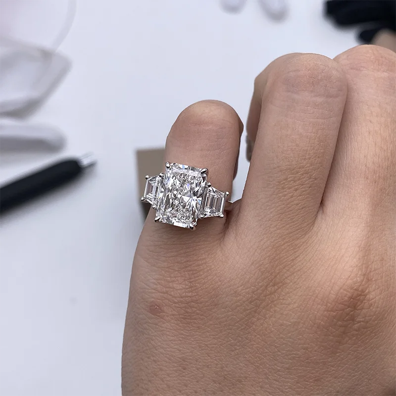 5 Ct E/VS VVS Radiant Cut CVD&HPHT Lab Grown Diamond Engagement Three Stone Ring With IGI Certificate 14K/10K Gold Classic Ring