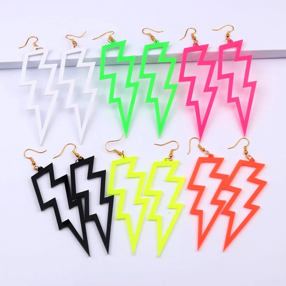 6Color Acrylic Neon Dangle Drop Earrings for Women Exaggerated Retro Fluorescent Green Lightning Long Earring Bar Party Jewelry