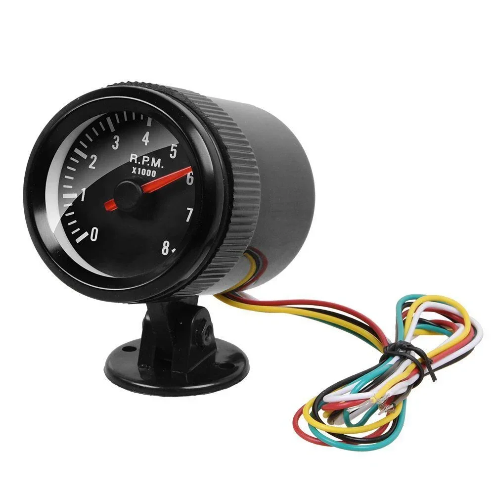 2inch Car Tachometer Gauge Meter White Light LED Car Tachometer 0-8000 RPM For 1-8 Motor Cylinders Black Shell 12V Tach 52mm