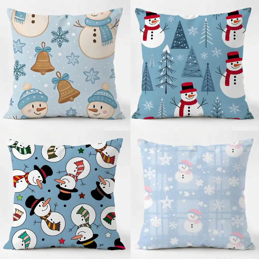 Jolly Frosty Art S-Snowman Cushion Cover Sofa Home Living Room Car Decor Washable Decorative Square Pillowcase
