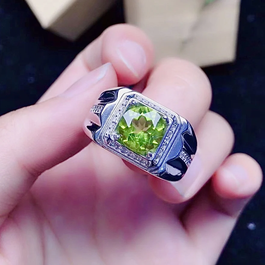 Natural Perdiot Ring 1ct 8mm VVS Grade  for Daily Wear Solid 925 Silver Peridot Jewelry Man Ring  Brithday Gift